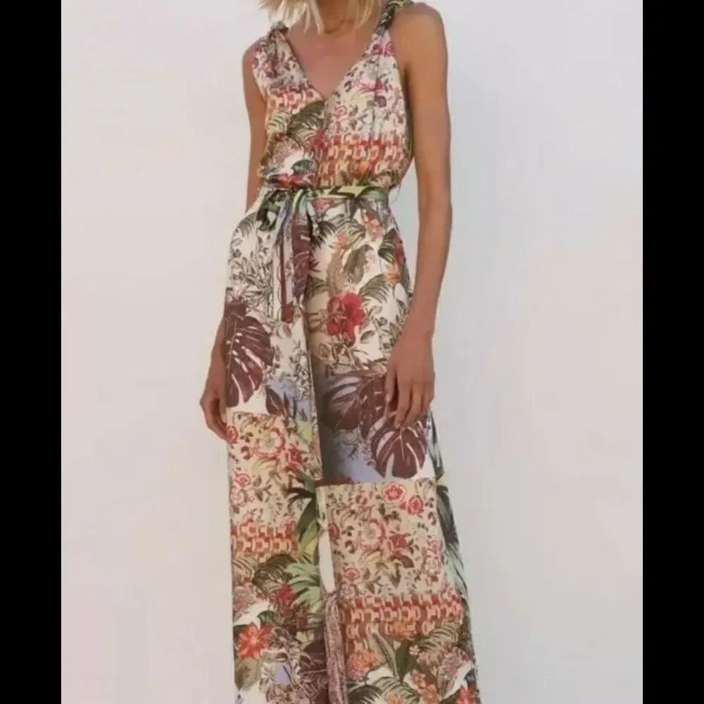 ZARA multicolor JUMPSUIT DRESS WITH Paisley tropical scarf patchwork PRINT